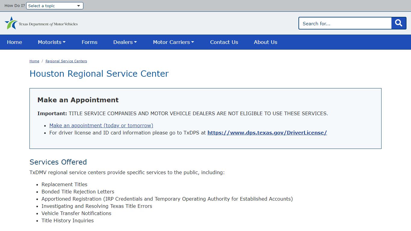 Houston Regional Service Center | TxDMV.gov - Texas Department of Motor ...